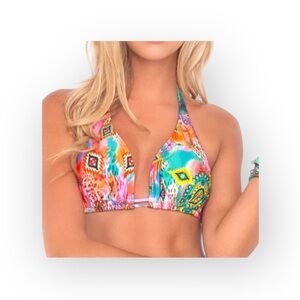 new Luli Fama 𖦹 Boho Chic Triangle Halter Top 𖦹 Colorful Print 𖦹 D Cup XL 𖦹